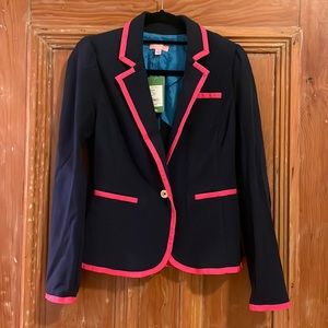 Lilly Pulitzer Malibu Blazer - true navy with pink piping, size Medium